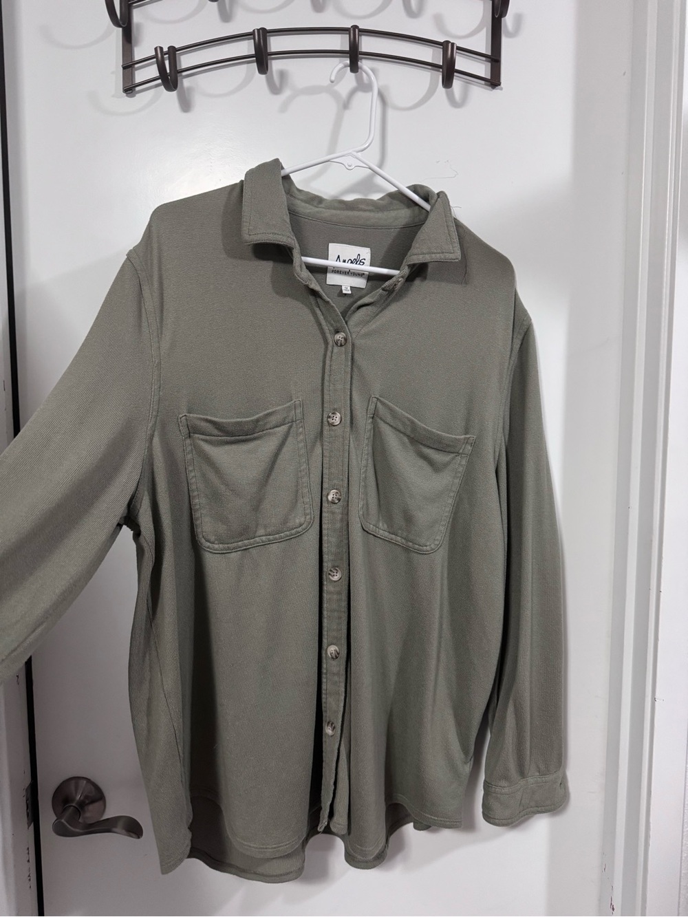 Angels Olive Button-Front Shirt Jacket NWOT